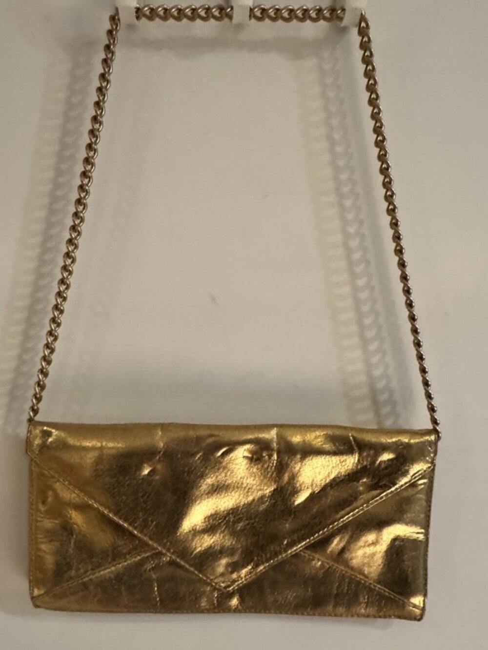 Foley + Corinna Gold Metallic Leather Chain Clutch — Statement Evening Bag - Picture 2 of 8
